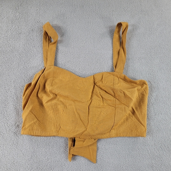 Band Of The Free Tie Back Mustard Yellow Tan Ruched Cropped Bralette Tank Top - Picture 2 of 10